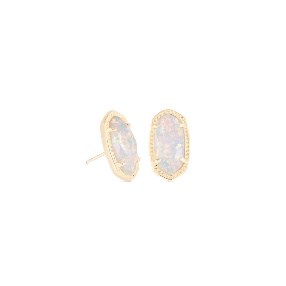 Kendra Scott gold white Kyocera opal stud earrings